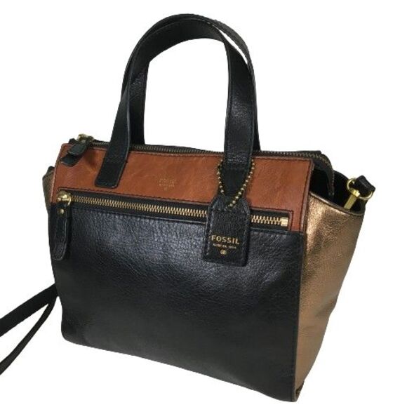 Fossil Tessa Satchel Handbag Color Block Leather Shopper Tote Shoulder Bag Purse - Picture 3 of 16